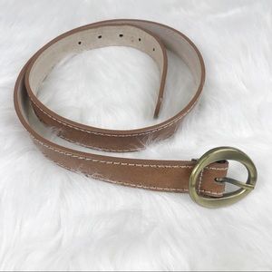 Tan Leather Belt with Antiqued Gold Buckle